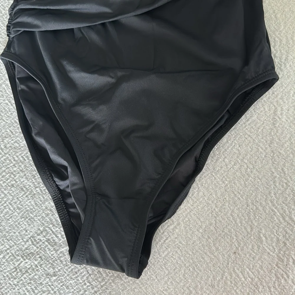 La Blanca Island Goddess Shirred One Shoulder One Piece - Black, Size 6, $120